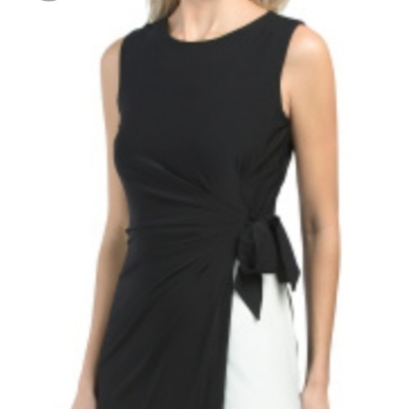 Carmen Marc Valvo Side Tie Color Block Midi Dress - Picture 2 of 11